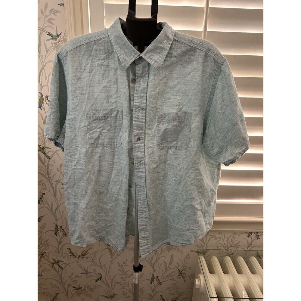 Roundtree & Yorke Short Sleeve Button Down Shirt Linen Blend Extra Large Green